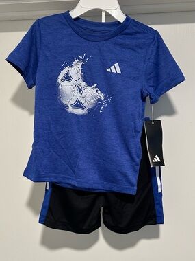 adidas Blue and Black Boys Soccer Tee & Shorts Set